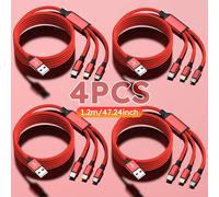 Câble De Chargement Usb 3 En 1 Tressé En Nylon De 1.2m/4 Pieds, Certifié Mfi, Pour Iphone, Samsung, Huawei, Xiaomi, Multi-Ports Multiples 4pcs 1.2m