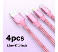 Câble De Chargement Usb 3 En 1 Tressé En Nylon De 1.2m/4 Pieds, Certifié Mfi, Pour Iphone, Samsung, Huawei, Xiaomi, Multi-Ports Multiples 4pcs 1.2m