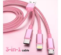Câble De Chargement Usb 3 En 1 Tressé En Nylon De 1.2m/4 Pieds, Certifié Mfi, Pour Iphone, Samsung, Huawei, Xiaomi, Multi-Ports Multiples 1pc 1.2m