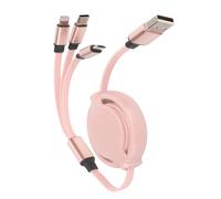 CâBle De Chargeur Multi-RéTractable 3 En 1 3a Avec Connecteur Typec/Pour Ios/Pour Android (Rose Cerise)