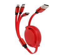 CâBle De Chargeur Multi-RéTractable 3 En 1 3a Avec Connecteur Typec/Pour Ios/Pour Android (Rouge Chinois)