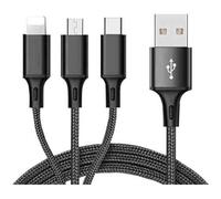 Câble de chargeur USB universel - ZISONIX - 3 en 1 - 1,2 m - Compatible Apple et Android - Noir