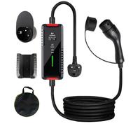 Câble de Chargeur VE Type 2 vers Prise UK 3 Broches 3KW Courant réglable [6/8/10/13A] Chargeur de Voiture électrique avec Affichage LED, retardateur de 1 à 10 Heures, Sac, étanche IP66,10m
