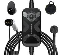 Câble de Chargeur VE Type 2 vers Prise UK 3 Broches 3KW Courant réglable [6/8/10/13A] Station de Charge Mobile avec écran LED, Retard de minuterie 1-10 Heures, Sac, étanche IP66,10m