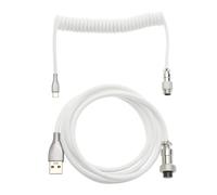 Câble de clavier mécanique tressé USB A - USB C pour clavier de jeu, câble de clavier spiralé à double manchon avec aviateur en métal amovible, 150 cm USB-C vers USB-A (blanc)