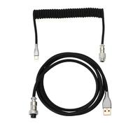 Câble de clavier mécanique tressé USB A - USB C pour clavier de jeu - Câble de clavier spiralé à double manchon avec aviateur en métal amovible - 150 cm USB-C vers USB-A (noir)