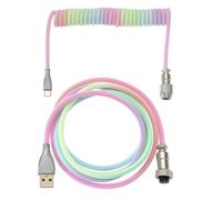 Câble de clavier mécanique tressé USB A - USB C pour clavier de jeu, câble de clavier spiralé à double manchon avec aviateur en métal amovible, 150 cm USB-C vers USB-A (arc-en-ciel)