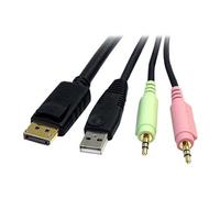Cable de commutateur KVM DisplayPort USB 4-en-1 de 1,8 m avec audio et microphone - Câble vidéo / USB / audio - USB, mini-phone stereo 3.5 mm,