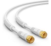 Câble de connexion coaxial d'antenne HB-DIGITAL HDTV SAT de fiche F vers fiche F - Plaqué or - Avec filtre de courant de gaine avec 2 noyaux de ferrite 2,5m Weiß