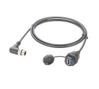 Câble de connexion industriel USB 3.0 à angle droit IP67 USB A femelle vers M12 5 broches code B mâle, montage sur panneau cloisonné, compatible avec IFM EC9125 pour module PDM360 NG, HMI (1,5 m/4,92