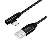 LogiLink Câble USB CU0137 USB 2.0 USB-A vers USB-C mâle coudé 90° 0,3 m Noir