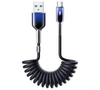Câble de données à ressort de voiture 60 W compatible avec iPhone 16 et Samsung, cordon de 1,5 m pour chargement et données en voiture (USB-A vers type C)