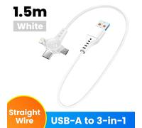 Câble De Données De Charge Rapide Pour Téléphone Portable 3 En 1,120W,Pour Iphone,Huawei,Xiaomi,Câble De Données Rétractable À Ressort De Charge Super Rapide.White Straight.1,5M