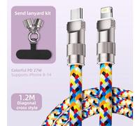 Câble De Données De Lanière Portable 60W 2 En 1, Double Type C Pd, Charge Rapide, Cordon De Chargeur De Téléphone Portable Multifonction Pour Iphone Samsung.1.2M Pd.