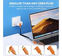 Câble de données mâle USB4 double type-c rétractable à ressort de 1m, pour ordinateur portable Thunderbolt 40Gbps, fil plaqué argent, mousse de fluor de fer Direct vers le haut