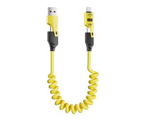 Câble de données rétractable à ressort 4 en 1, charge ultra rapide 65 W, compatible Android, Apple et Huawei (type C).
