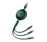 cable retractable bright mirror 2 3en1 usb type a micro usb + lightning + usb type-c 3.5a 1.1m vert (camj010006)