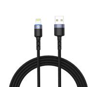 Câble de données Tellur, USB vers Lightning, LED, nylon tressé, 1,2 m, noir