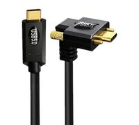 Câble de données Type-C 1 m, double courbe positive | Connexion USB 5.0 vissée pour un acheminement d'équipement serré, extérieur noir, extrémités dorées