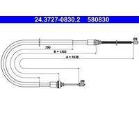 Câble de frein à main 24.3727-0830.2 ATE pour PEUGEOT 206+ 206 Van 206 SW