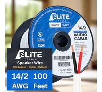 Câble de haut-parleur audio 14/2, 14 AWG/2 conducteurs, homologué UL, CMR/CL3R, (Riser/In-Wall & Outdoor/In-Ground (Direct Burial) - 100 % cuivre nu sans oxygène (OFC), câble en vrac de 30,5 m (105 brins) Blanc