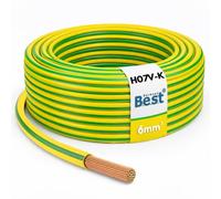 Câble de mise à la terre 50m 6mm² vert-jaune flexible - PVC conducteur H07V-K pour installations PV, câble de câblage, câble d’installation, cuivre finement toronné, conducteur de protection NYAF