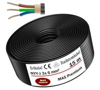 Câble de mise à la terre MAS-Premium® Marque de qualité allemande Anneau de câble électrique Premium pour installation extérieure et souterraine Fabriqué en Allemagne (NYY-J 3 x 6 mm², 15 m)