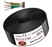 Câble de mise à la terre MAS-Premium® Marque de qualité allemande Anneau de câble électrique Premium pour installation extérieure et souterraine Fabriqué en Allemagne (NYY-J 5 x 4 mm², 35 m)