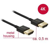 Câble de raccordement Delock HDMI Fiche mâle HDMI-A, Fiche mâle HDMI-A 0.50 m noir 84786 4K UHD, contacts dorés Câble HDMI