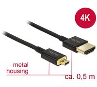 Câble de raccordement Delock HDMI Fiche mâle HDMI-A, Fiche mâle HDMI-Micro-D 0.50 m noir 84788 4K UH