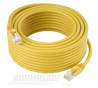Câble de raccordement Ethernet Cat5e de 45,2 m, sans accroc, cordon RJ45 pour réseau LAN, Internet, 1,0 Gbit/s, 350 MHz, UTP CCA 24 AWG, câble Cat 5e avec 15 attaches de câble - Jaune