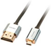 Câble de raccordement LINDY HDMI Fiche mâle HDMI-A, Fiche mâle HDMI-Micro-D 0.50 m gris 41680 4K UHD, conducteur OFC, rond, blindage double, extrêmement fin,