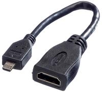 Câble de raccordement Value HDMI Prise femelle HDMI-A, Fiche mâle HDMI-Micro-D 0.15 m noir 11.99.5584 blindé Câble HDMI