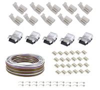 Câble de rallonge à 6 broches 12 mm RGBWW 16.4 FT5M pour luminaire LED flexible à changement de couleur RGB+CCT 5050 avec 10 connecteurs Gapless, 20 clips pour bande LED, 20 connecteurs mâle à mâle