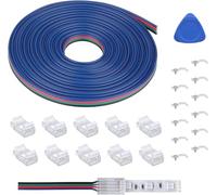 Câble de Rallonge de Bande Lumineuse LED 4PIN, Kit de Connexion de Bande LED Sans Soudure avec 5M de Câble de Rallonge et 10Pcs de Connecteurs pour Bande Lumineuse LED RGB 5050 22AWG 10mm