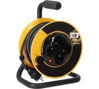 Câble de rallonge KOTARBAU® Petit 3x1,mm2 15 m Avec tambour et disjoncteur thermique à 4 positions Mis à la terre avec câble en caoutchouc Support en acier l'équipement parfait pour votre cave