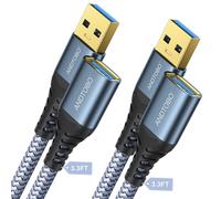 Cable de Rallonge USB 3.0, [1M+1M, 2 Paquet] USB Male vers Femelle Rallonge Cable Transfert de Données à Grande Vitesse 5Gbps Pour Console de Jeu, Imprimante, Webcam, Clavier USB, Lecteur Flash
