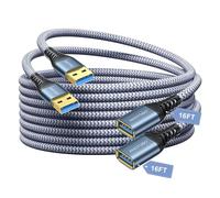 Cable de Rallonge USB 3.0, [5M+5M, 2 Paquet] USB Male vers Femelle Rallonge Cable Transfert de Données à Grande Vitesse 5Gbps Pour Console de Jeu, Imprimante, Webcam, Clavier USB, Lecteur Flash