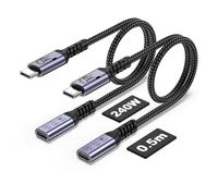 Câble de rallonge USB C 0,5 m (2 packs / 240w / 40gbps / 8K), câble de rallonge USB 4.0 court, transmission de données haute vitesse 40 Gbps mâle femelle, écran vidéo 8K compatible avec MacBook Air M2
