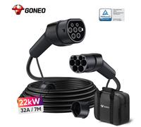GONEO Câble de Charge pour EV/PHEV Type 2, 22 kW 32 A, 400 V Triphasé, Type 2-Type 2 Mode 3, Câble de Recharge pour Véhicule Électrique, IEC 62196-2, TPU 22KW 7M