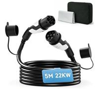 Câble de recharge voiture électrique - HOMCOM - type 2, 22kw triphasé mode 3, rallonge cable recharge rapide - 5m - PC - noir