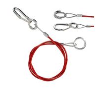 Câble de Rupture pour remorques, 1 kit, 1 mètre x Ø 2,5 mm câble Acier avec Mousqueton et Double Anneau, Charge de Rupture 250 kg, en Rouge, pour Tous Les Types de remorques freinées et de caravanes