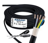 Câble de terre NYY-J 5 x 16 mm² (mm²) au mètre - Câble d'alimentation puissant - Câble de terre en PVC noir - Choix par incréments de 1 m - Nombreuses longueurs à partir d'un mètre