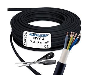 Câble de terre NYY-J - 5 x 6 mm² - Noir - Large choix de quantité - Choix libre à partir de 1 m - En une seule longueur