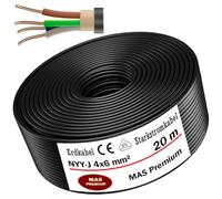 Câble de terre NYY-J courant fort - De 5 à 50 m - 4 x 6 mm² - Câble électrique OFC - Anneau pour pose en extérieur, en sous-sol (20 m)