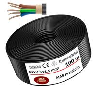 Câble de terre Produit de qualité allemande Câble électrique avec anneau pour pose en extérieur et en terre Câble d'alimentation standard Fabriqué en Allemagne (NYY-J 5 x 1,5 mm², 100m)