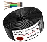 Câble de terre Produit de qualité allemande Câble électrique avec anneau pour pose en extérieur et en terre Câble d'alimentation standard Fabriqué en Allemagne (NYY-J 5 x 2,5 mm², 30 m)