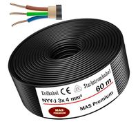 Câble de terre Produit de qualité allemande Câble électrique avec anneau pour pose en extérieur et en terre Câble d'alimentation standard Fabriqué en Allemagne (NYY-J 3 x 4 mm², 60 m)