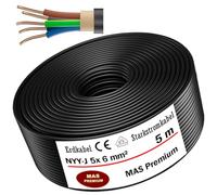 Câble de terre Produit de qualité allemande Câble électrique avec anneau pour pose en extérieur et en terre Câble d'alimentation standard Fabriqué en Allemagne (NYY-J 5 x 6 mm², 5m)