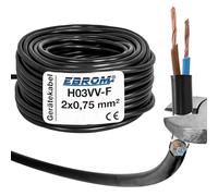Câble de tuyau H03VV-F 2G0,75 mm², 100 m, 2 x 0,75 mm², noir, anneau de 100 m (câble LED)